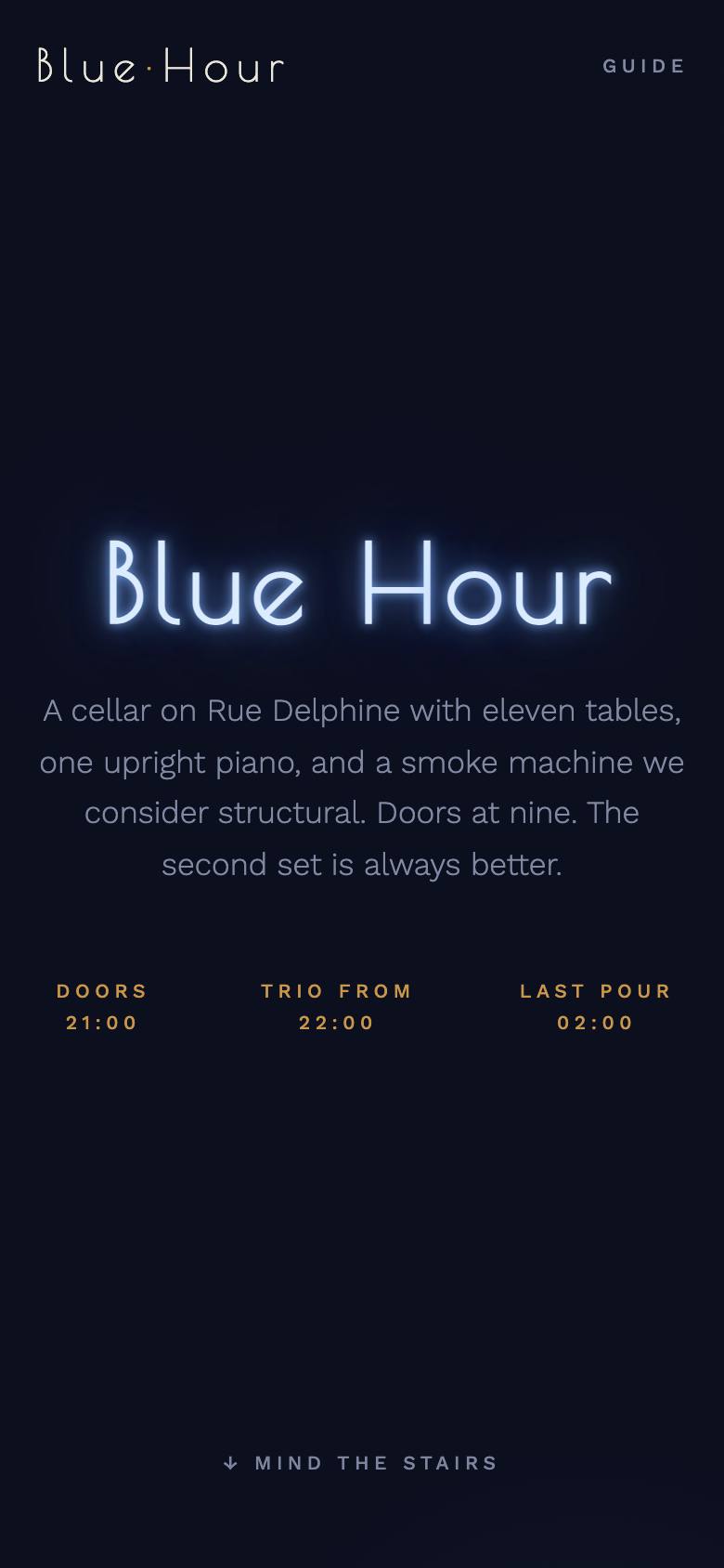 BLUE HOUR — mobile view